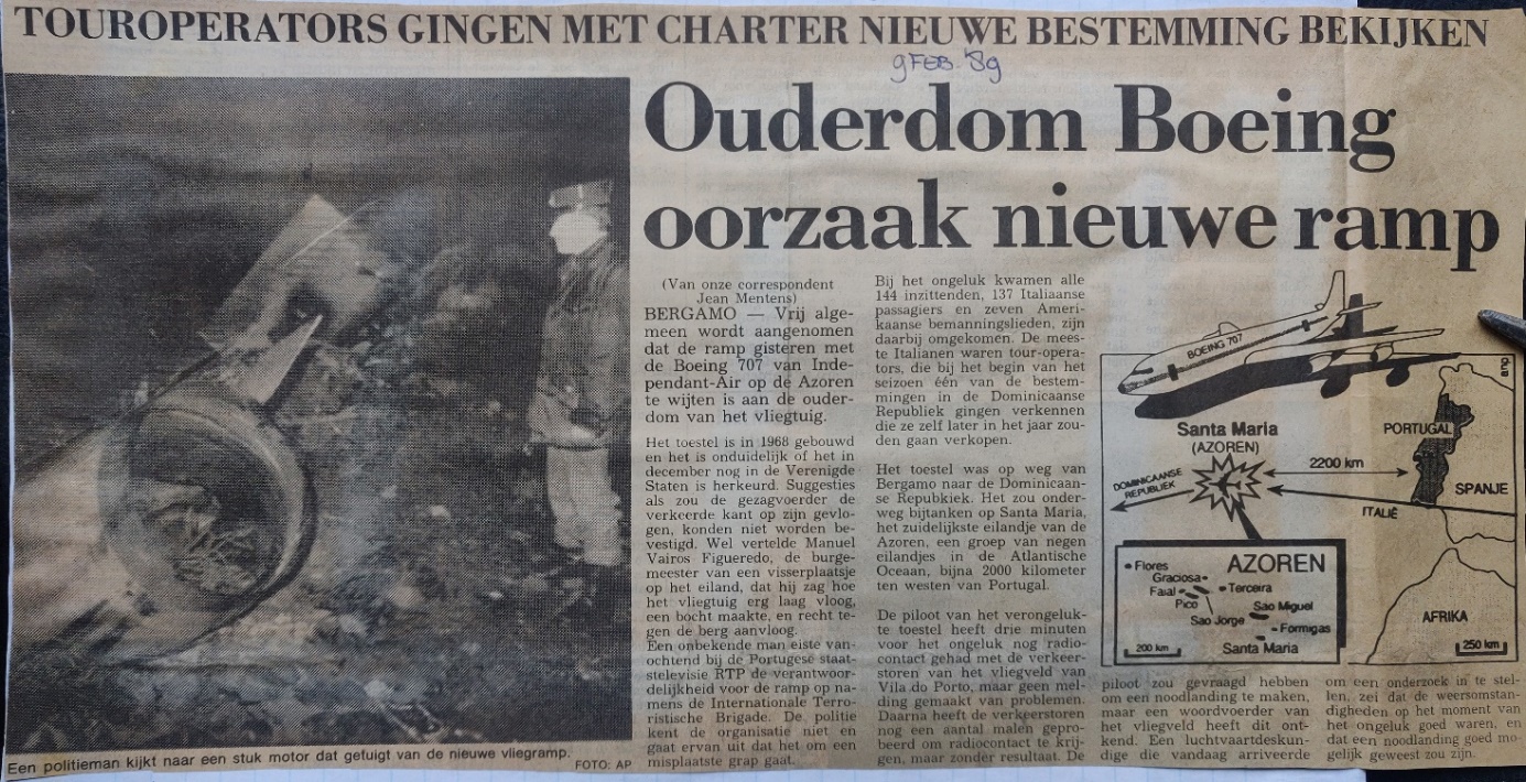 newspaper article independent air Boeing 707-331B N7231T crashed in the Azores