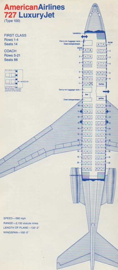 Vintage Airline Seat Map: American Airlines Boeing 727-100 from 1977 -  Frequently Flying