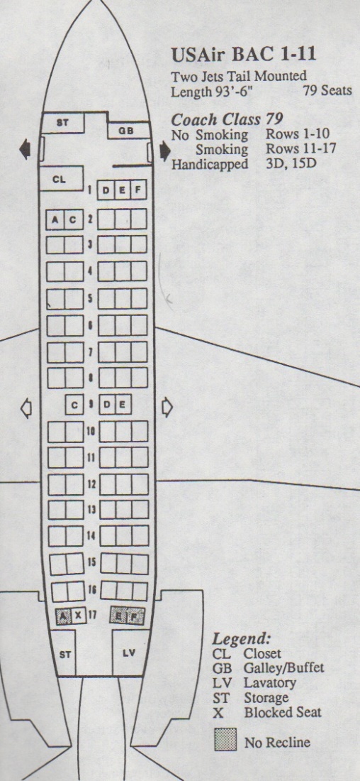 Vintage Airline Seat Map: US Air BAC 1-11 - Frequently Flying
