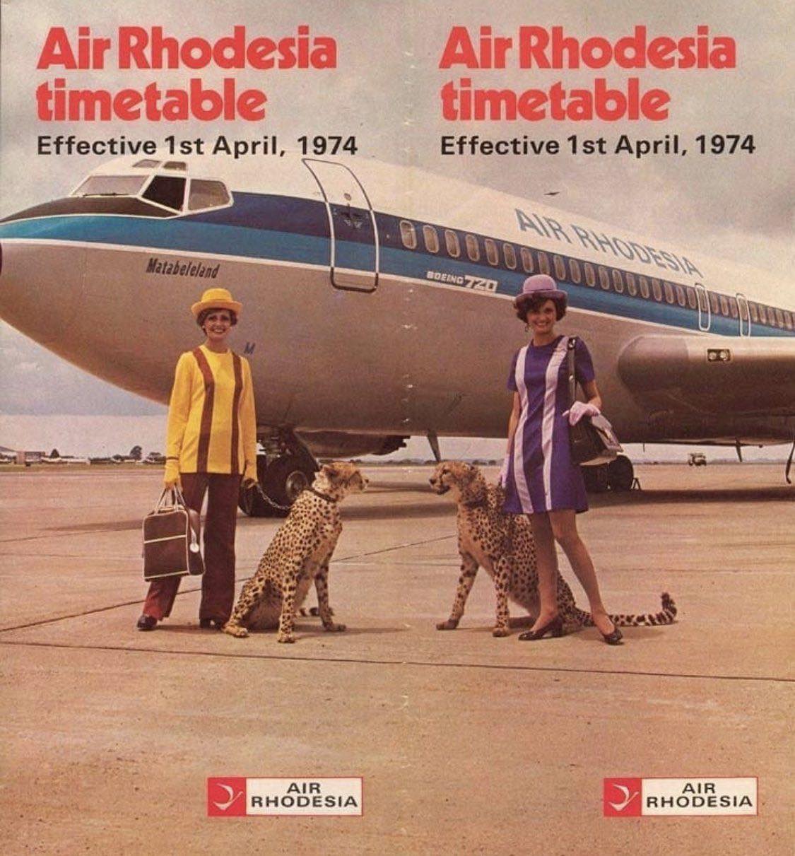 Boeing 720 | Air Rhodesia | VP-YNN | Matabeleland | two stewardesses posing with two cheetahs 