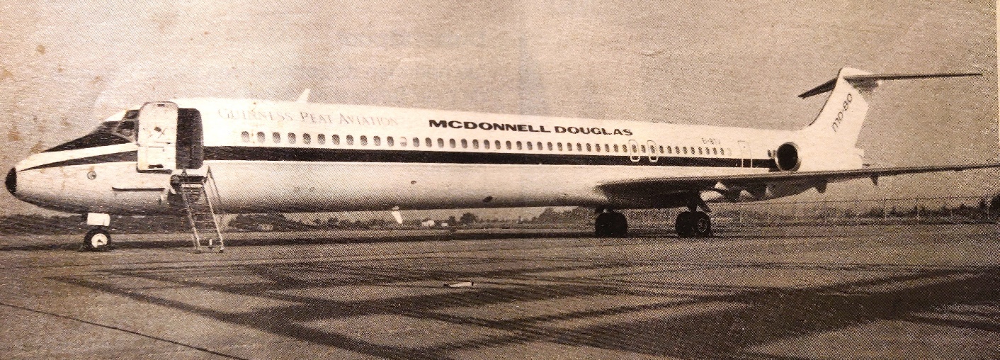 McDonnel Douglas MD-83 | Guiness Peat Aviation | EI-BTV | MD-83 parked at Maastricht airport.