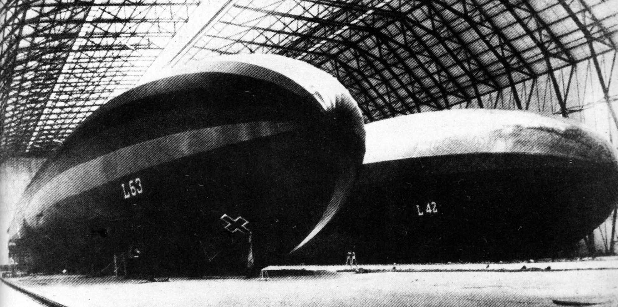 Zeppelin LZ91 L42 in its hangar together with Zeppelin LZ110 L63